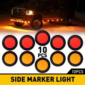 10PCS 2inch Round LED Side Marker Light for Truck Trailer 12V (red/yellow/white)