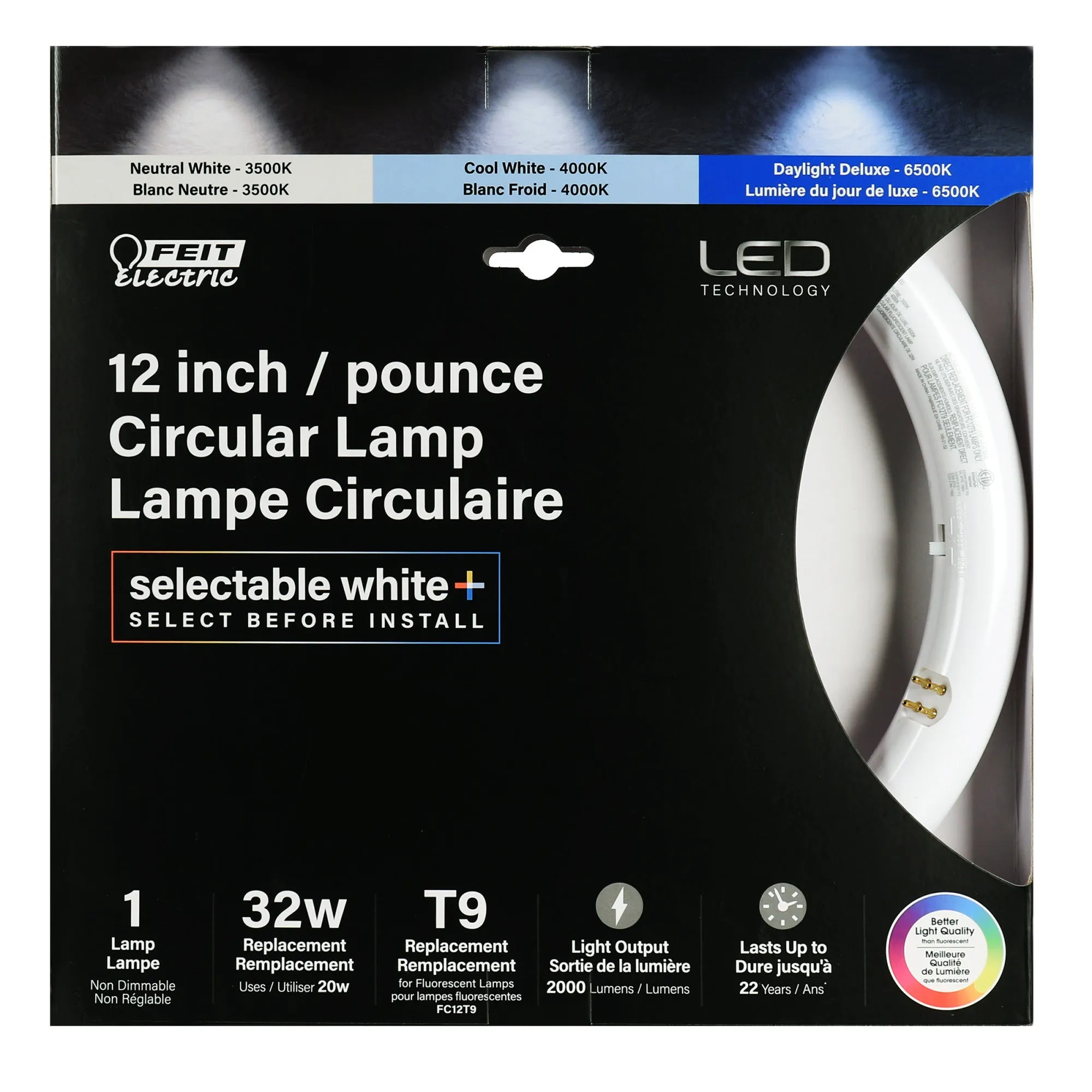 12 in. 20W (32W Replacement) Selectable White G10Q (T9 Replacement) Direct Replacement (Type A) Non-Dimmable Circular LED Light