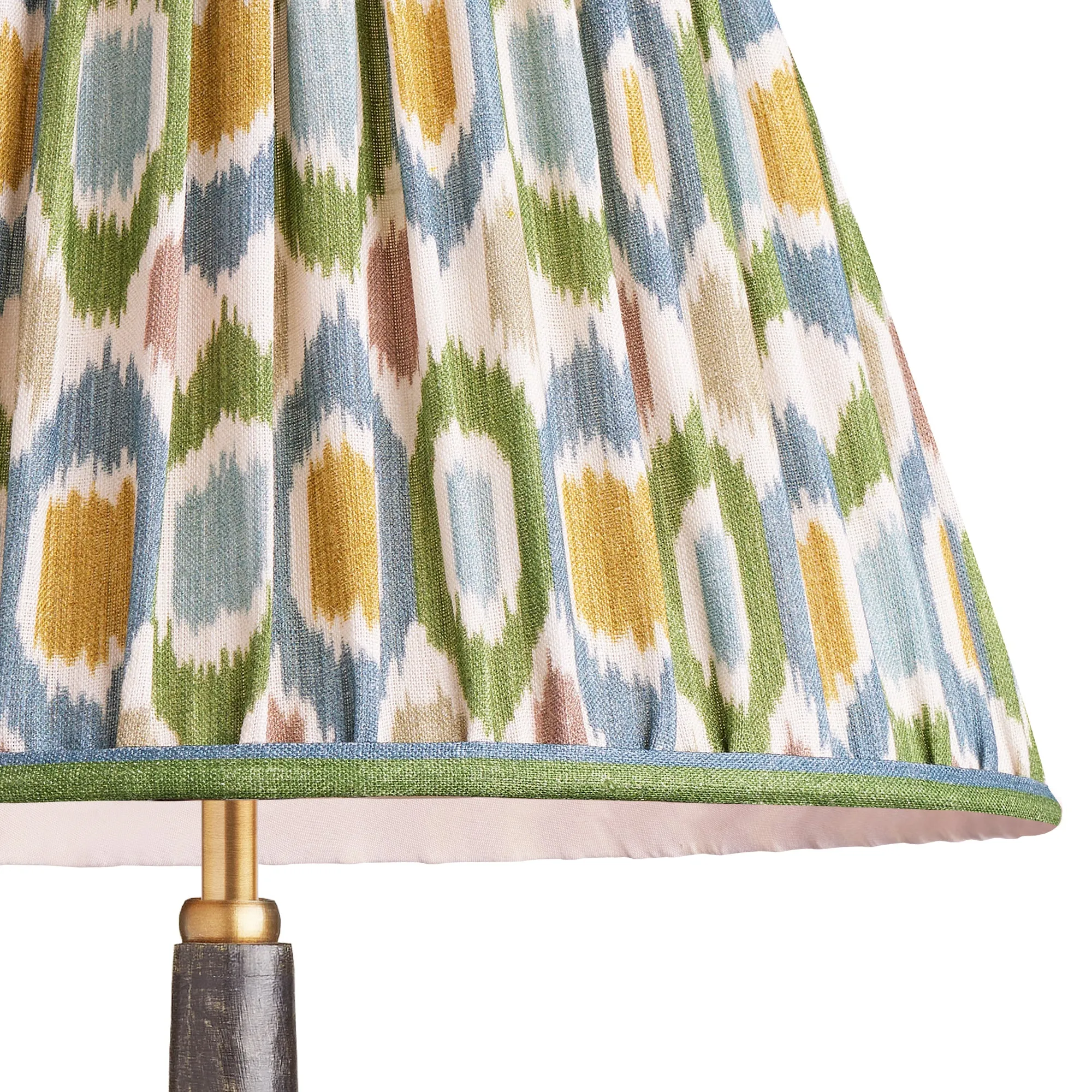 16cm empire shade in blue and green Small Ikat Spot linen by GP & J Baker