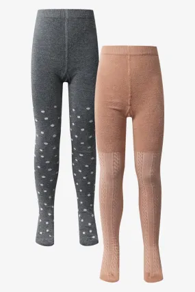 2 Pack Spot Tights Dark Grey & Natural