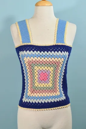 70s Granny Square Crochet Top, OOAK XS