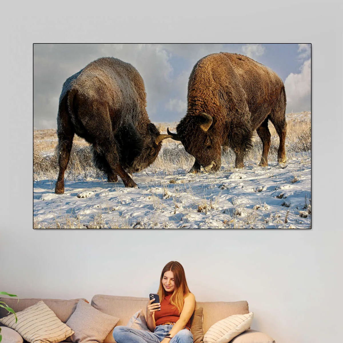 A Fight Between Two Male Bison Wall Art