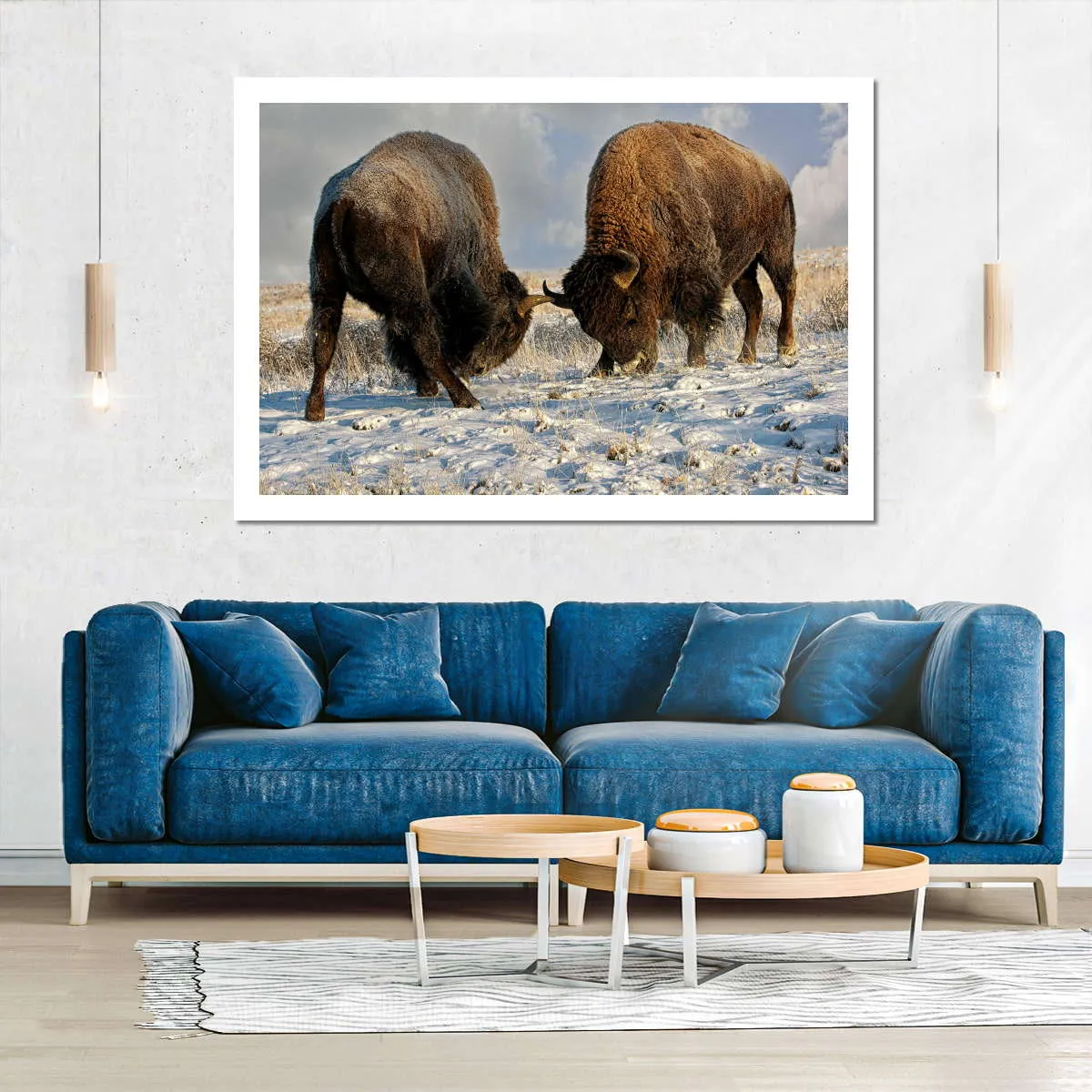 A Fight Between Two Male Bison Wall Art