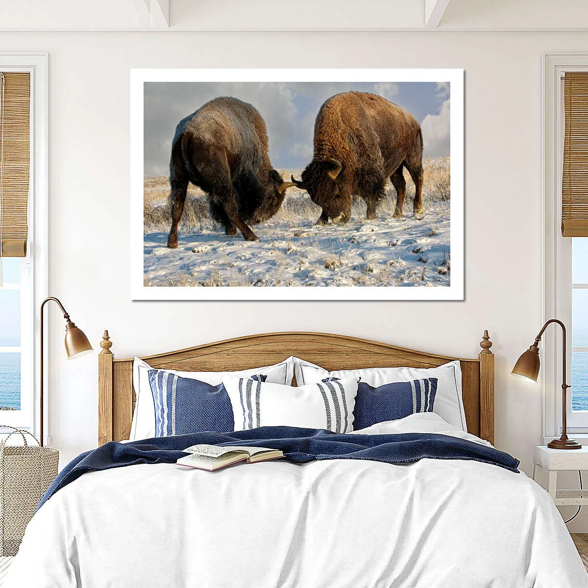 A Fight Between Two Male Bison Wall Art