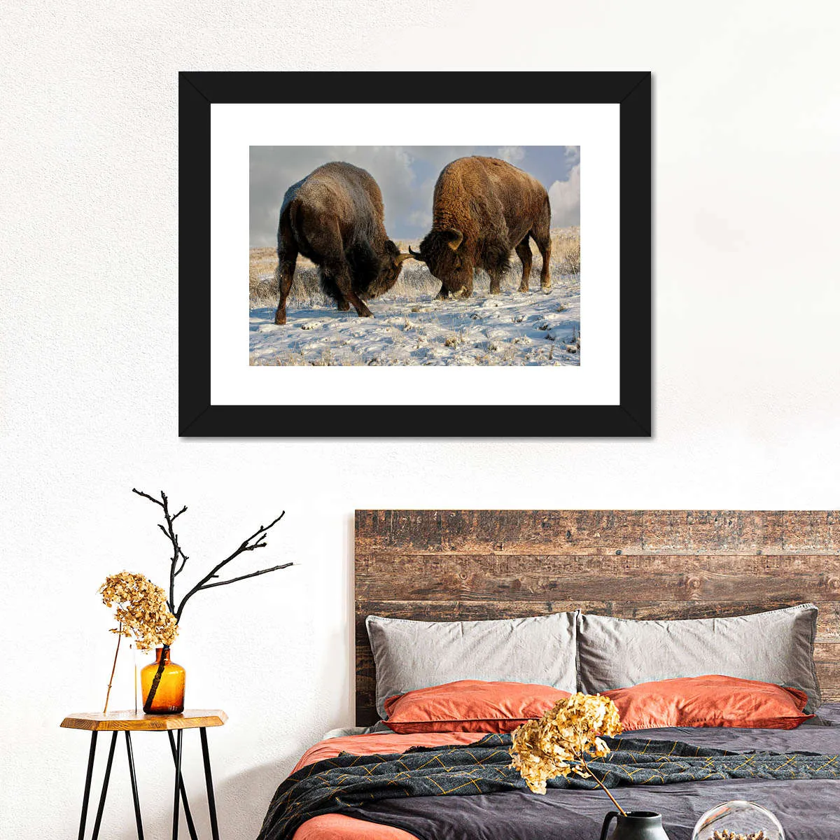 A Fight Between Two Male Bison Wall Art