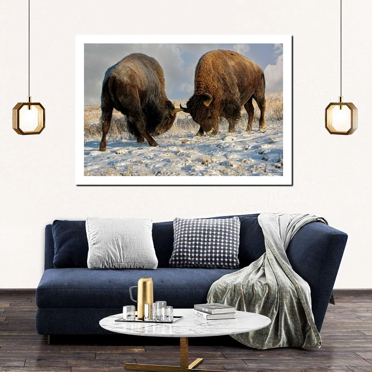 A Fight Between Two Male Bison Wall Art