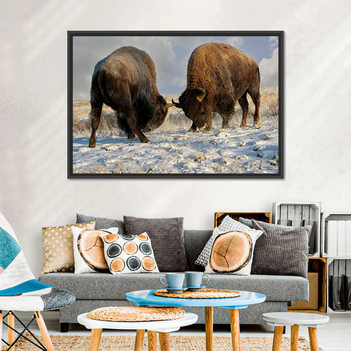 A Fight Between Two Male Bison Wall Art