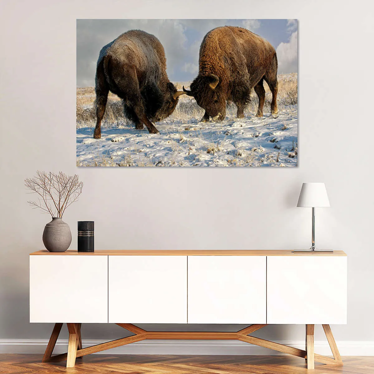 A Fight Between Two Male Bison Wall Art