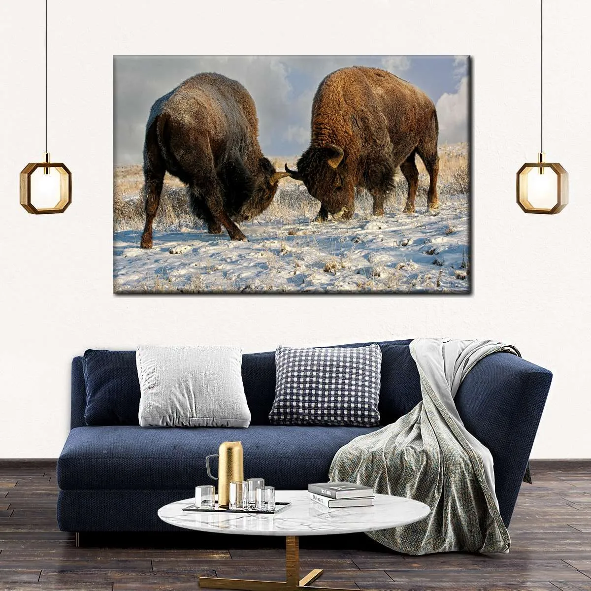 A Fight Between Two Male Bison Wall Art