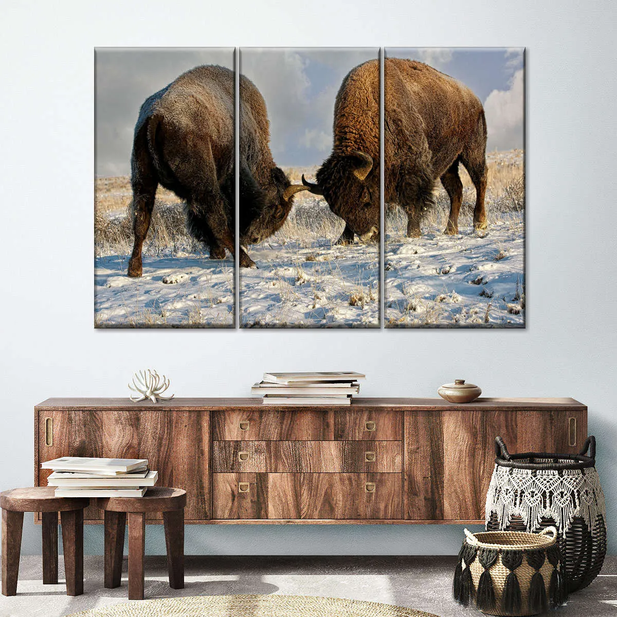 A Fight Between Two Male Bison Wall Art