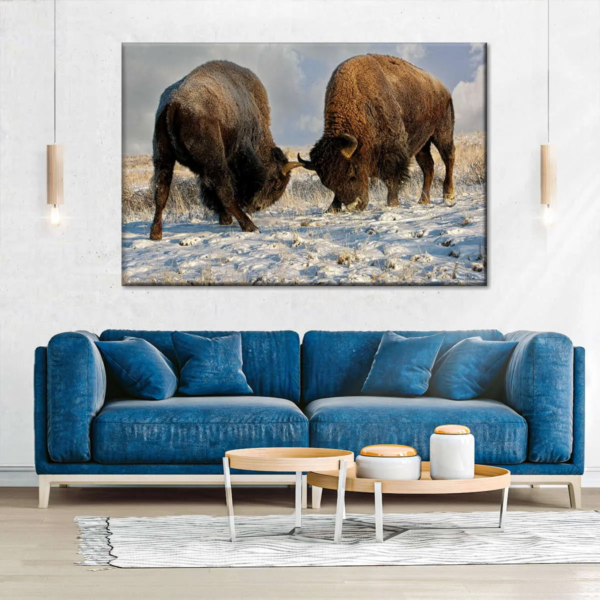 A Fight Between Two Male Bison Wall Art