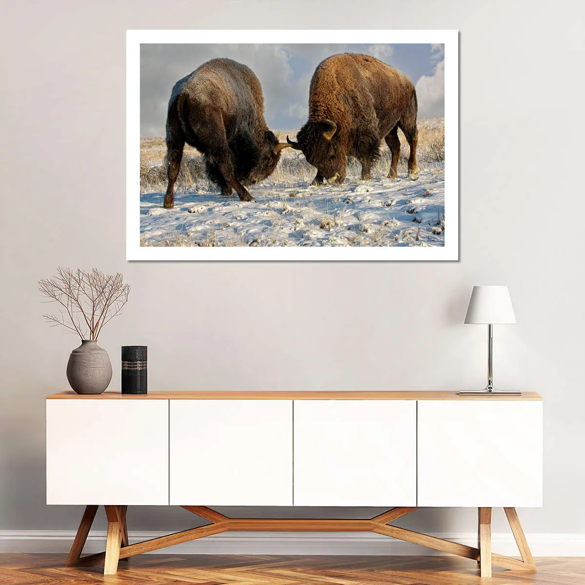 A Fight Between Two Male Bison Wall Art