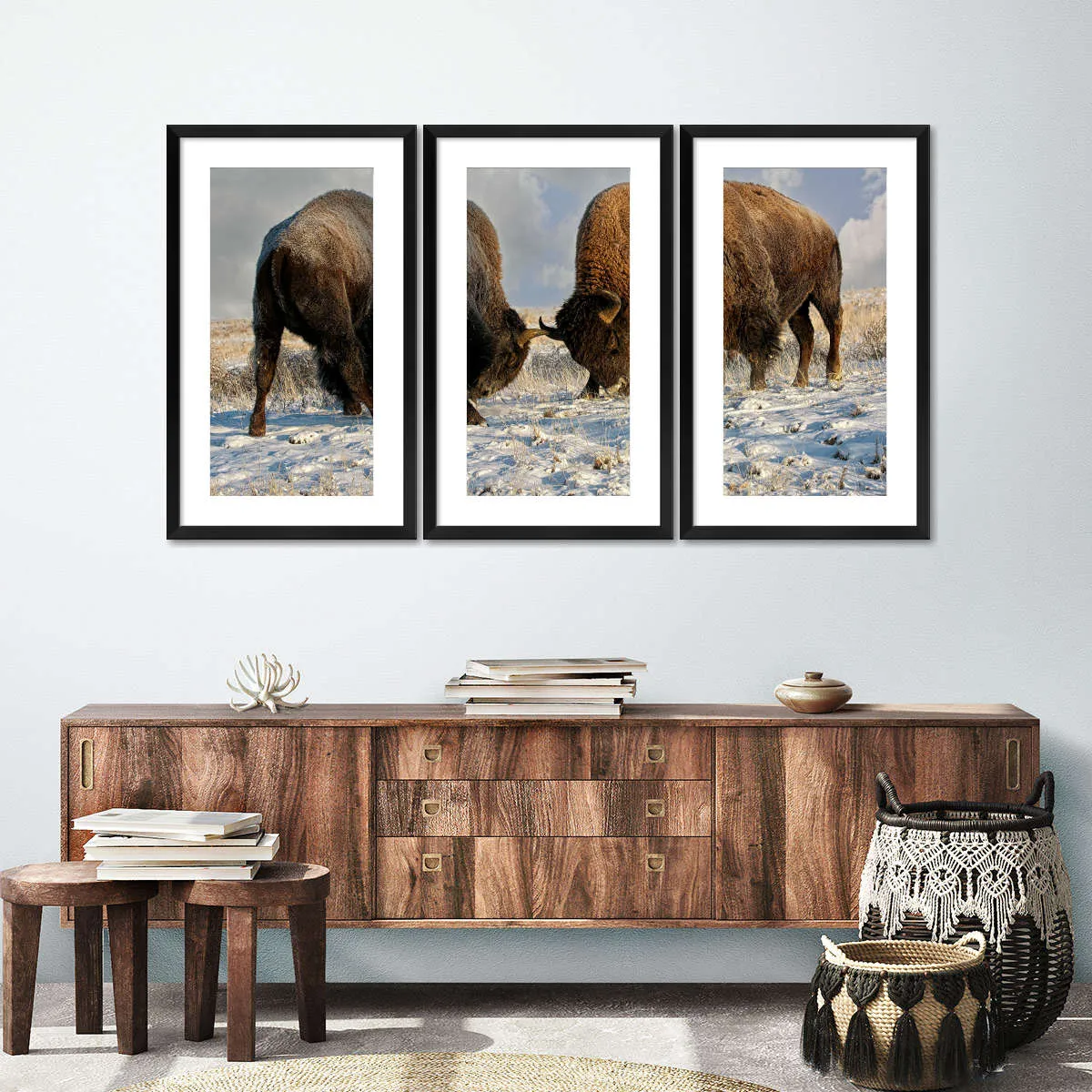 A Fight Between Two Male Bison Wall Art