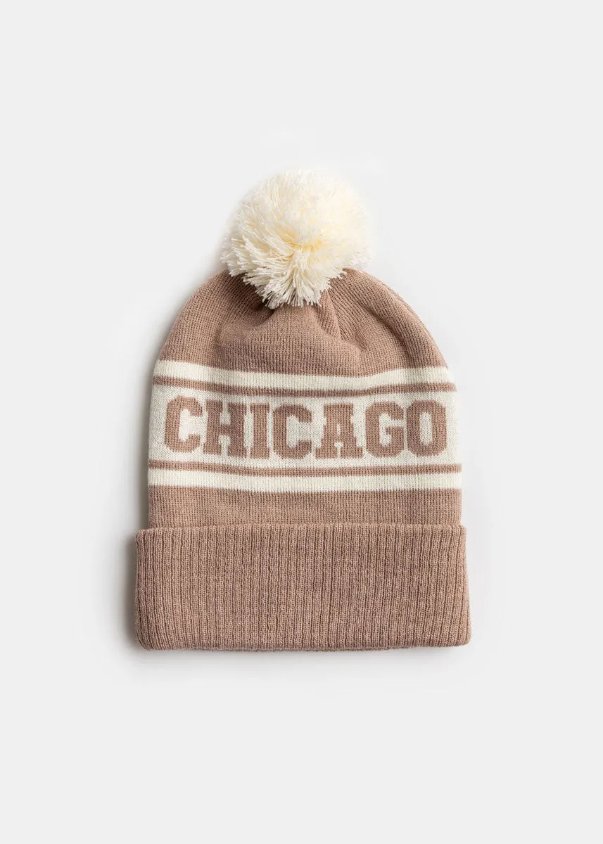 Adult Mad Hatter Chicago Pom Beanie - Neutral