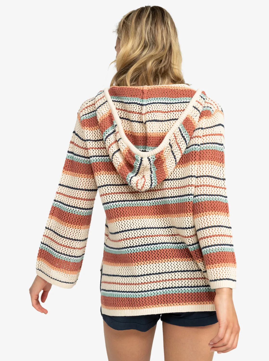 After Beach Break Stripe Poncho Hoodie - Tapioca Heart Stripe