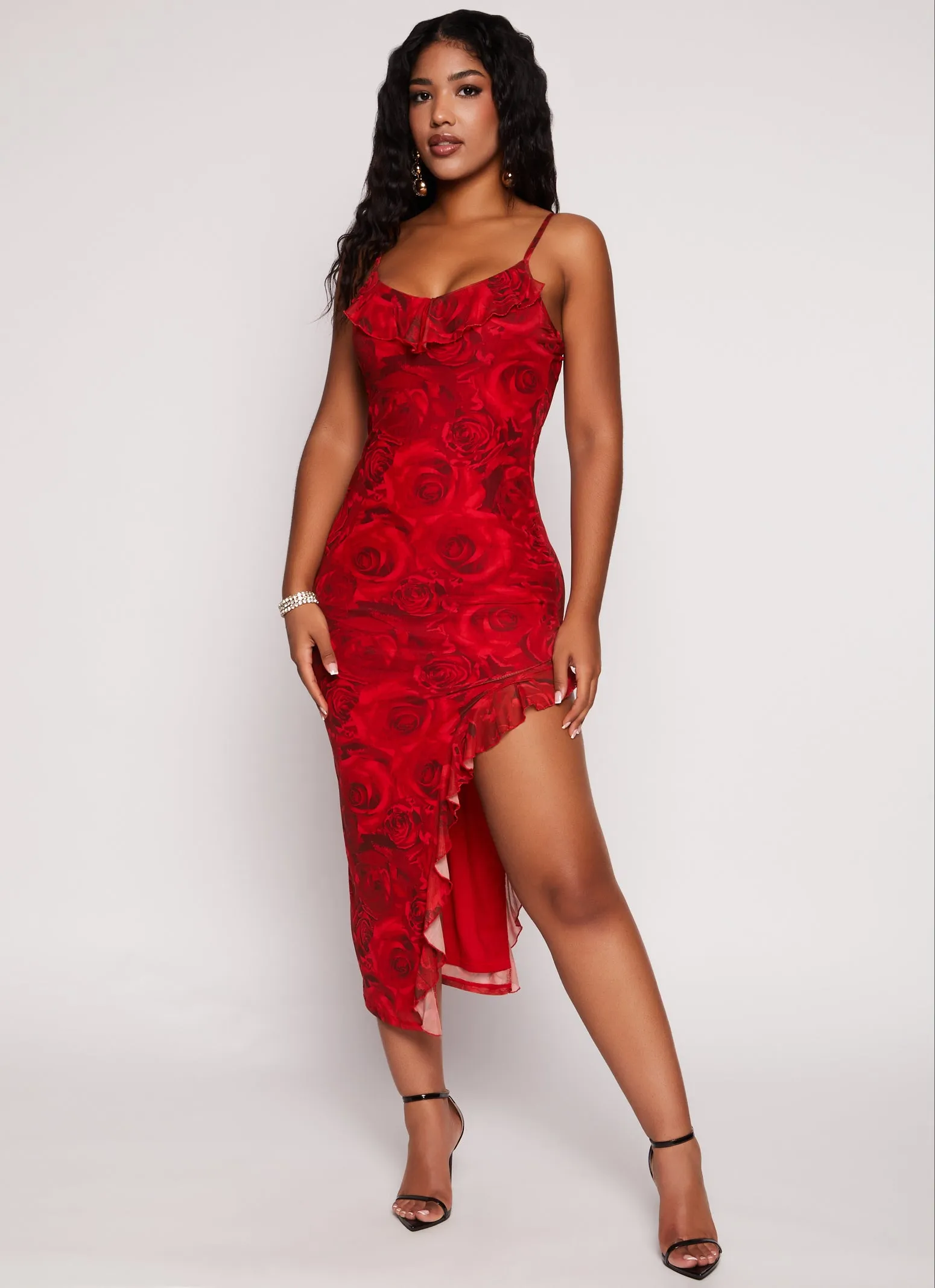 Almost Famous Printed Asymmetrical Side Slit Dress