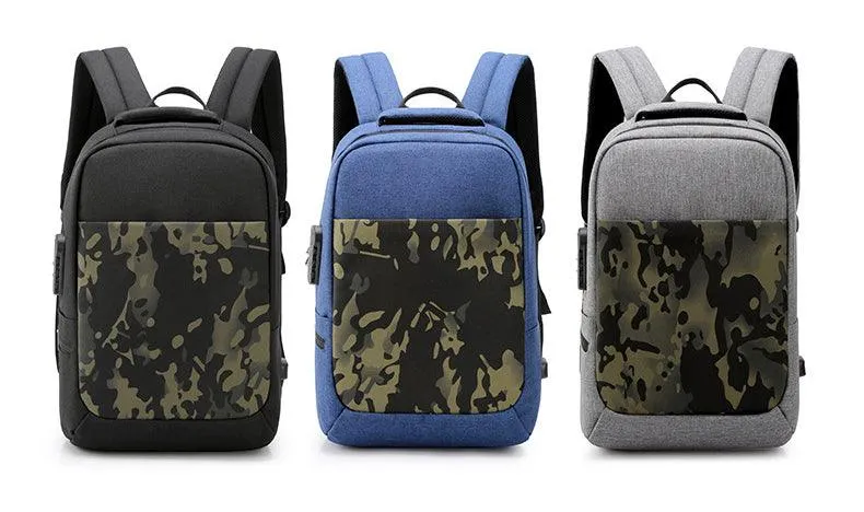 Anti Theft WaterProof Smart Camouflage BackPack with USB Port-Grey