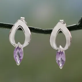 Anticipation Amethyst & Silver Button Earrings