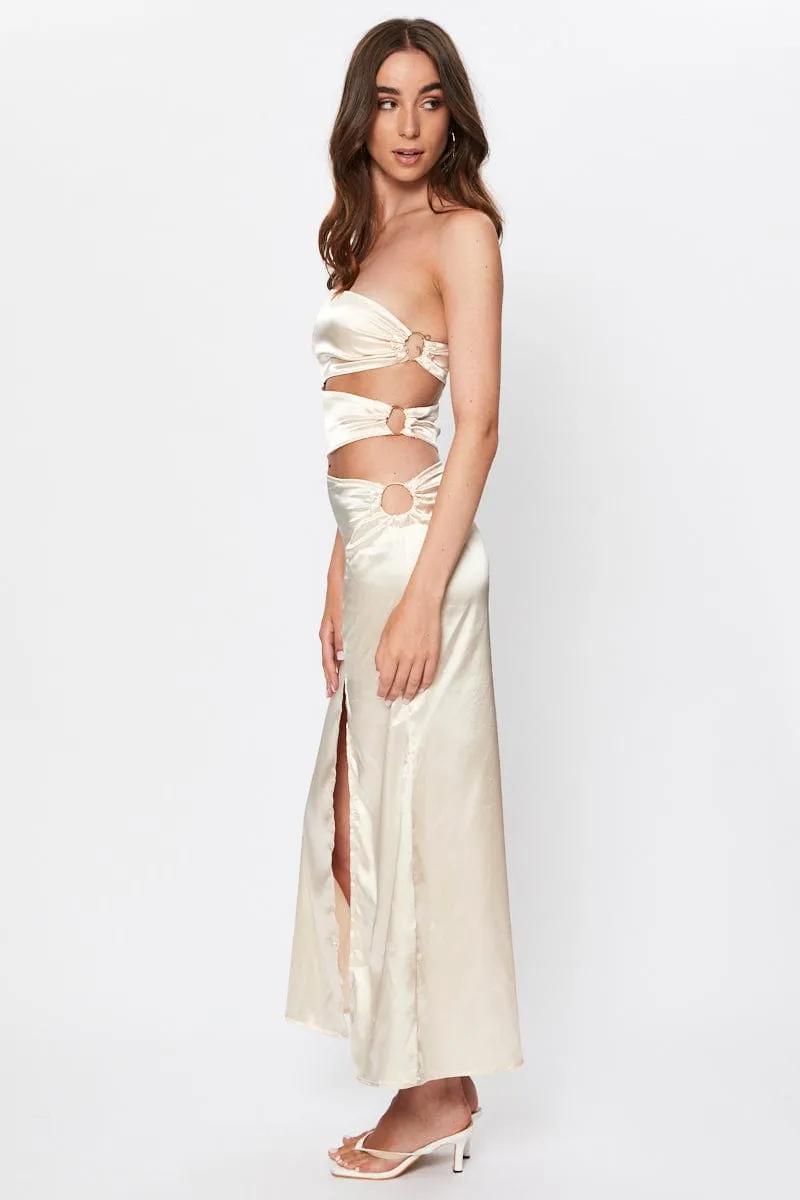 Beige Tie Side Cut Out Maxi Dress