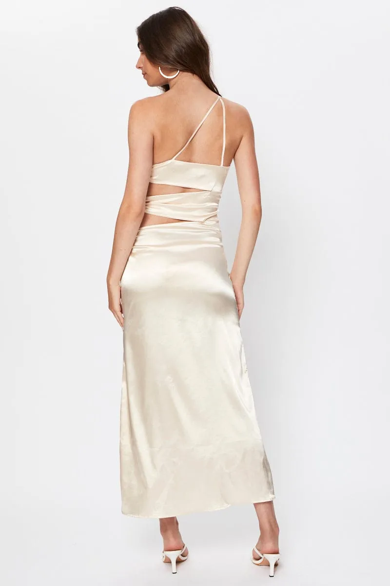 Beige Tie Side Cut Out Maxi Dress