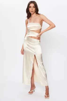 Beige Tie Side Cut Out Maxi Dress