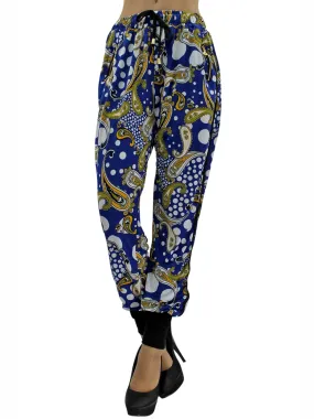 Blue Colorful Paisley Jogger Pants With Tuxedo Stripe