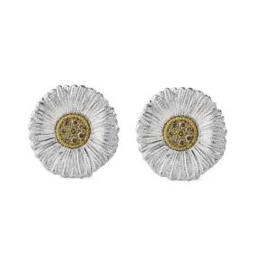 Buccellati - Blossoms Daisy - Earrings, Sterling Silver with Gold Accents and Brown Diamonds