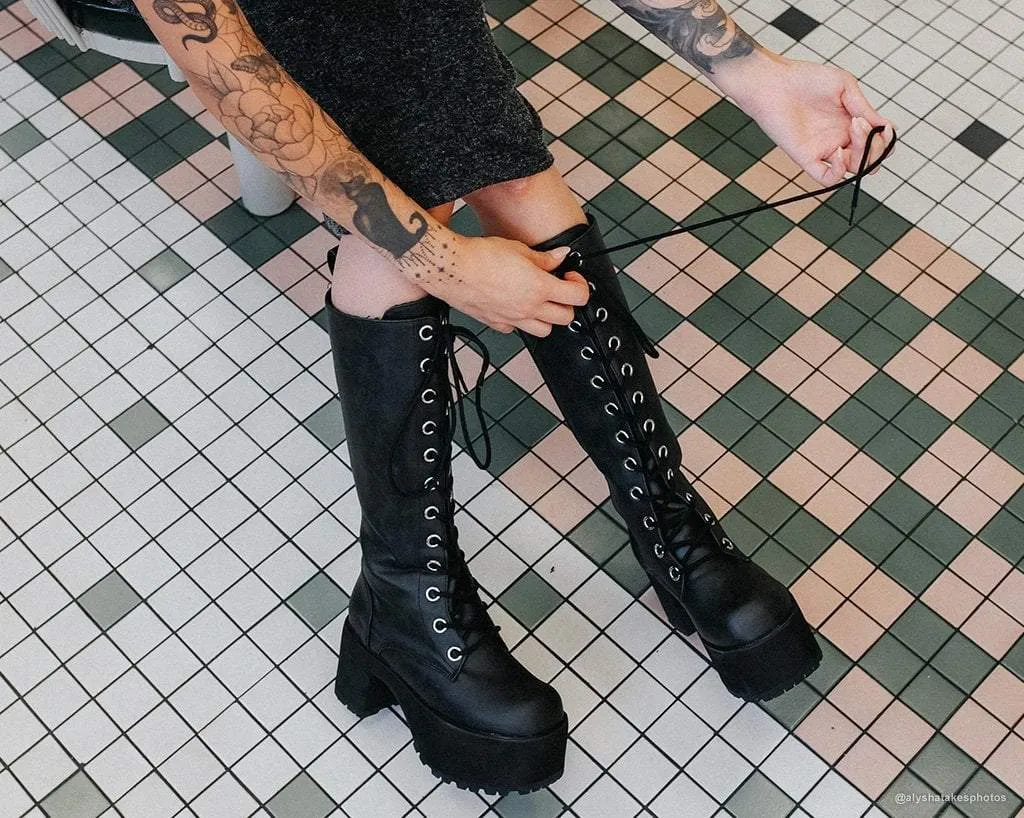 Distressed Knee-High Nosebleed Boot