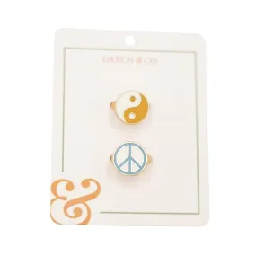 Enamel Rings-Kids set of 2 pairs - Ying Yang Peace sign