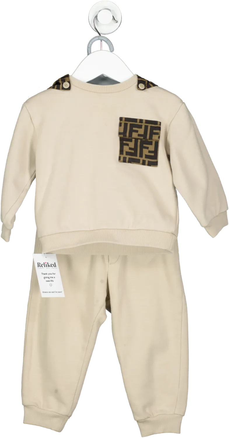 Fendi Beige FF Logo Tracksuit With Removable Hood 18-24 Months