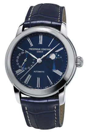 Frederique Constant Classic Moonphase Manufacture Automatic Blue Dial Blue Leather Strap Mens Watch FC-712MN4H6