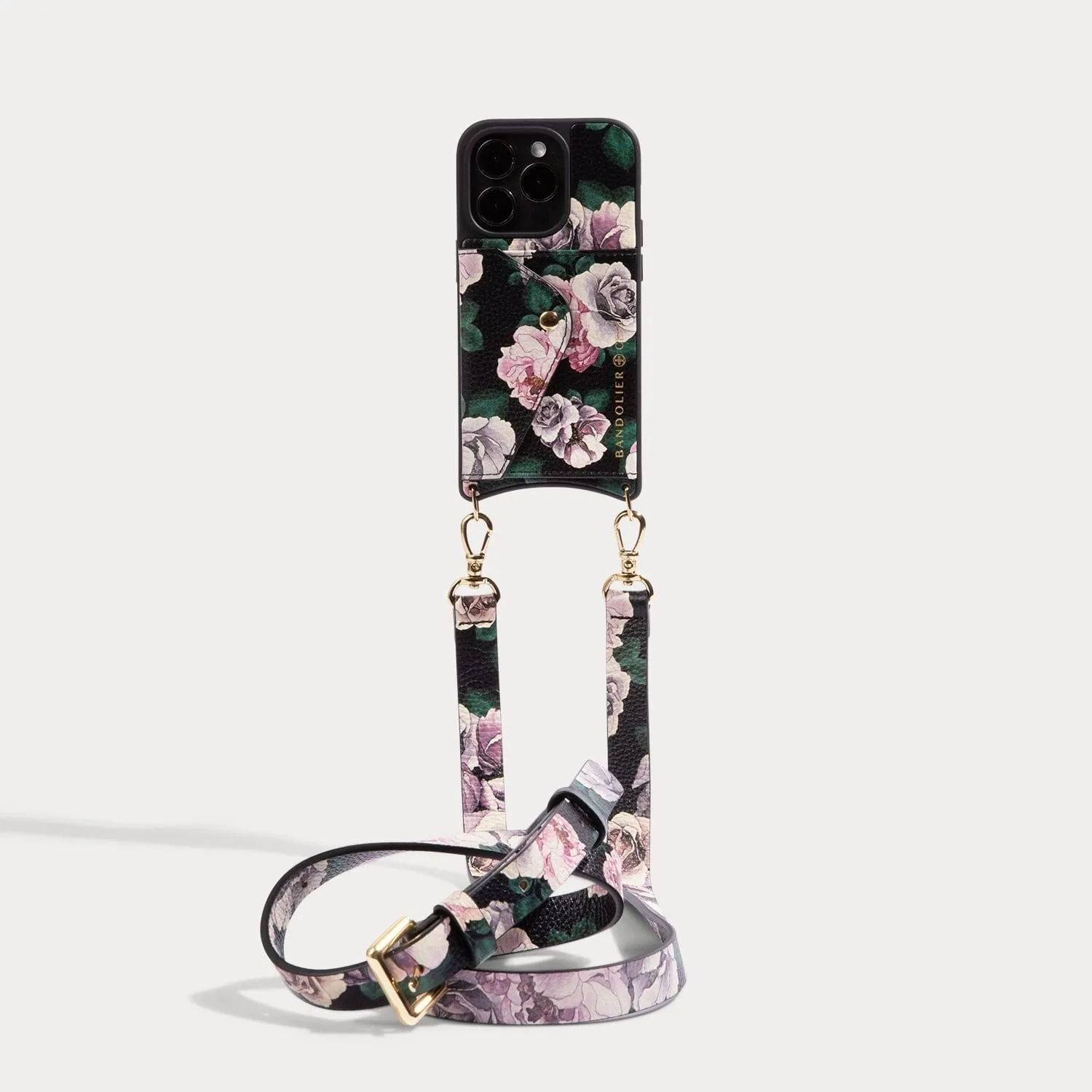 Hailey Side Slot Leather Crossbody Bandolier - Ceci Dark Floral/Gold