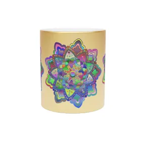 Hand-Drawn Mandala Art Metallic Mug - Unique Handmade Design