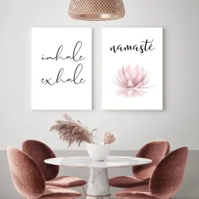 Inhale Exhale Pink Namaste Lotus Wall Art Fine Art Canvas Prints Modern Minimalist Meditation Quote Pictures Of Calm For Yoga Studio Wall Art Decor