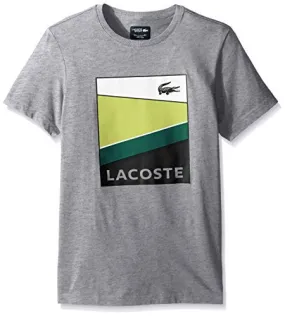 LACOSTE MEN'S SPORT GEOMETRIC STRIPE GRAPHIC T, SILVER CHINE/WHITE-LEMON TREE-WOODLAND GREEN-BLACK, 3