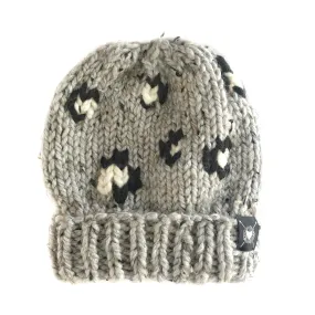 Leopard Beanie in Gray Tweed