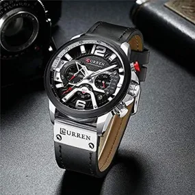 Men's Quartz Leather Chronograph Watch & Bracelet Set