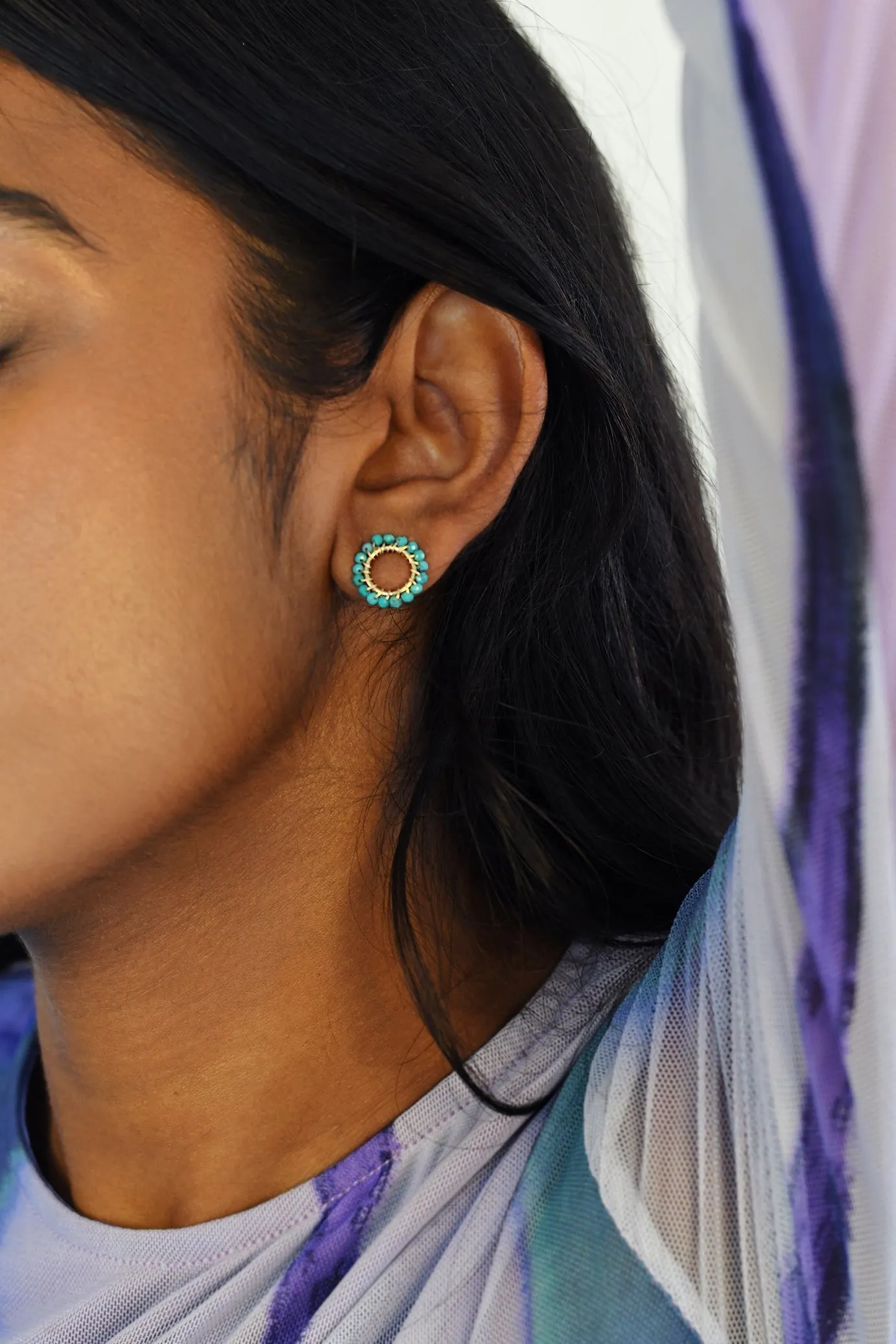 Mini Circle Turquoise Earrings - TURQUOISE