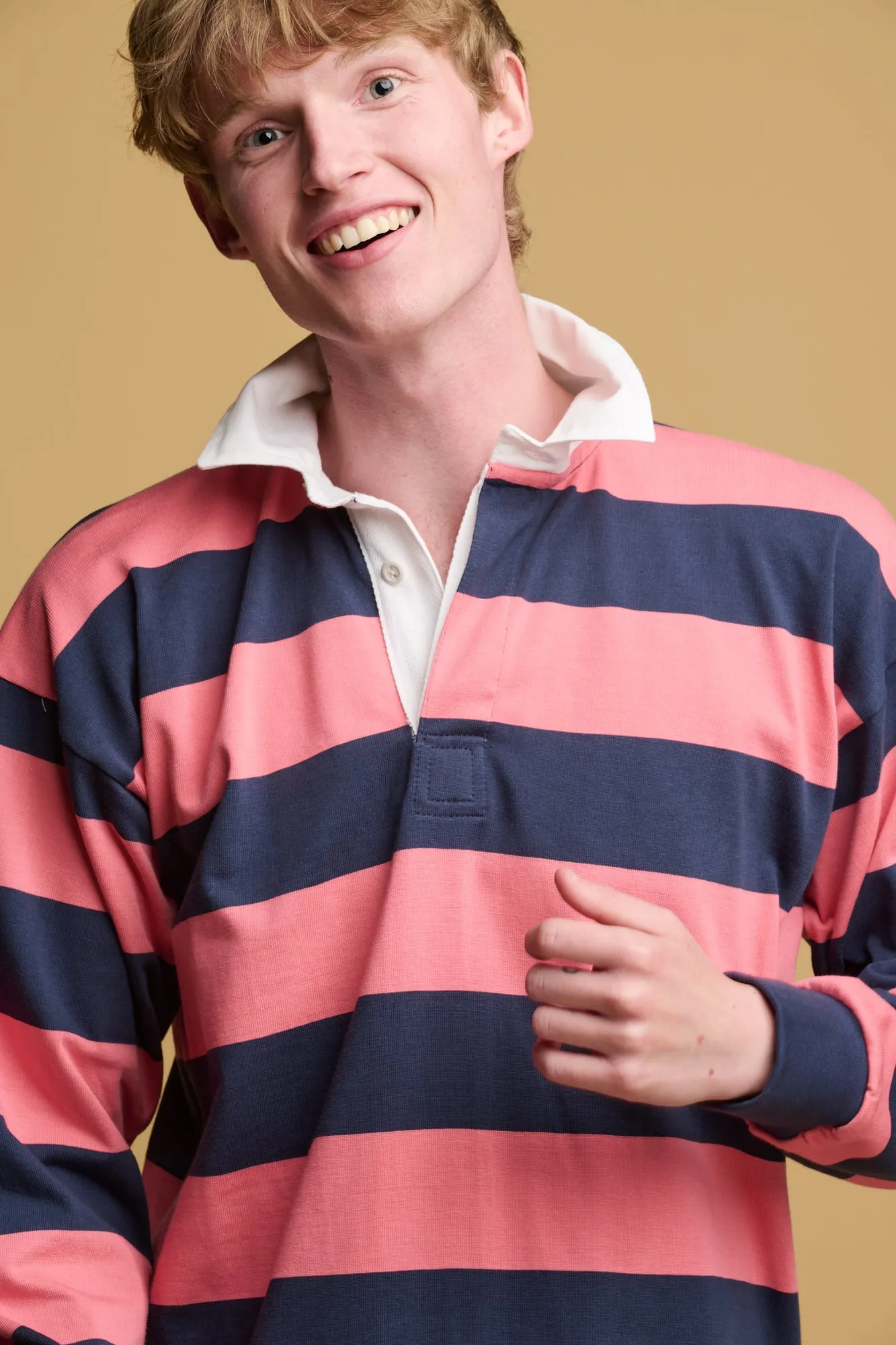 Narrow Stripe Rugby Shirt - Navy/Cerise