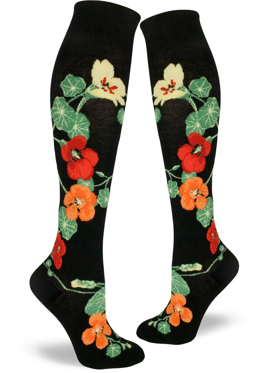 Nasturtiums Roll-Top Knee Socks