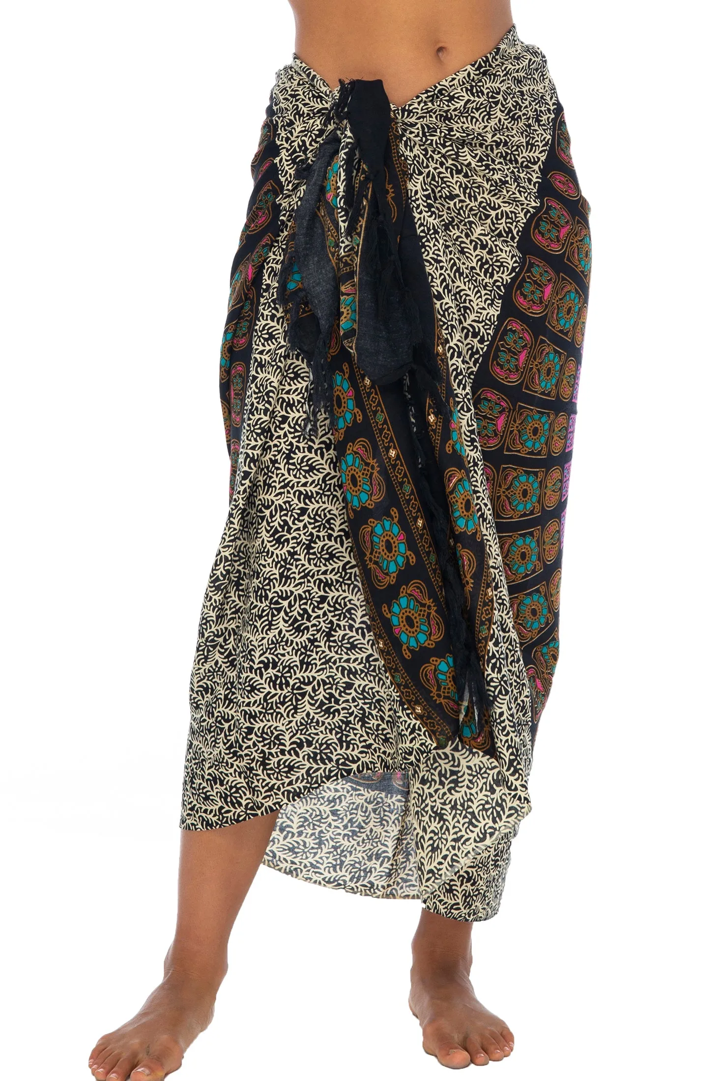 Peacock Print Sarong Cover up Wrap & Clip