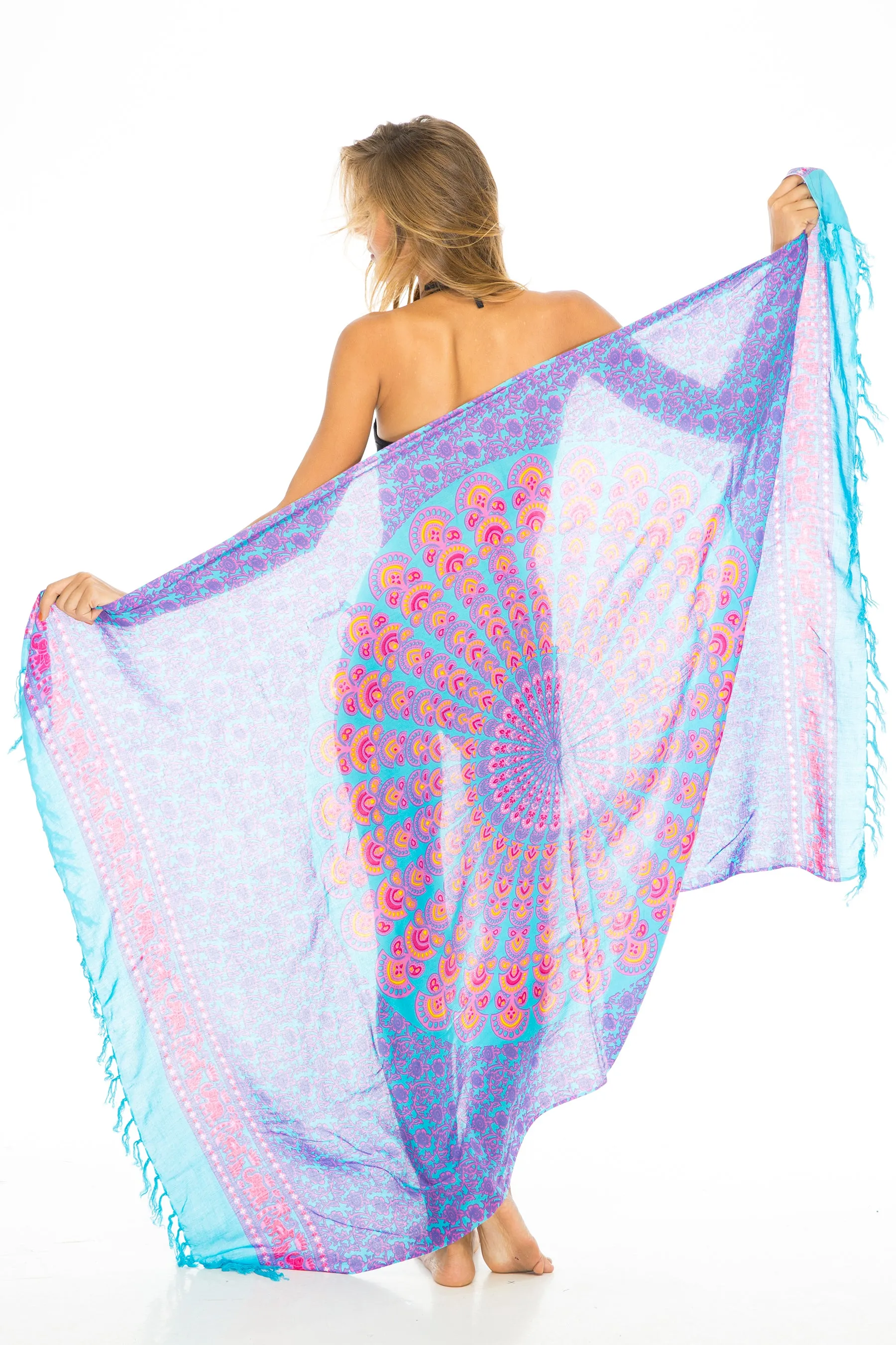 Peacock Print Sarong Cover up Wrap & Clip