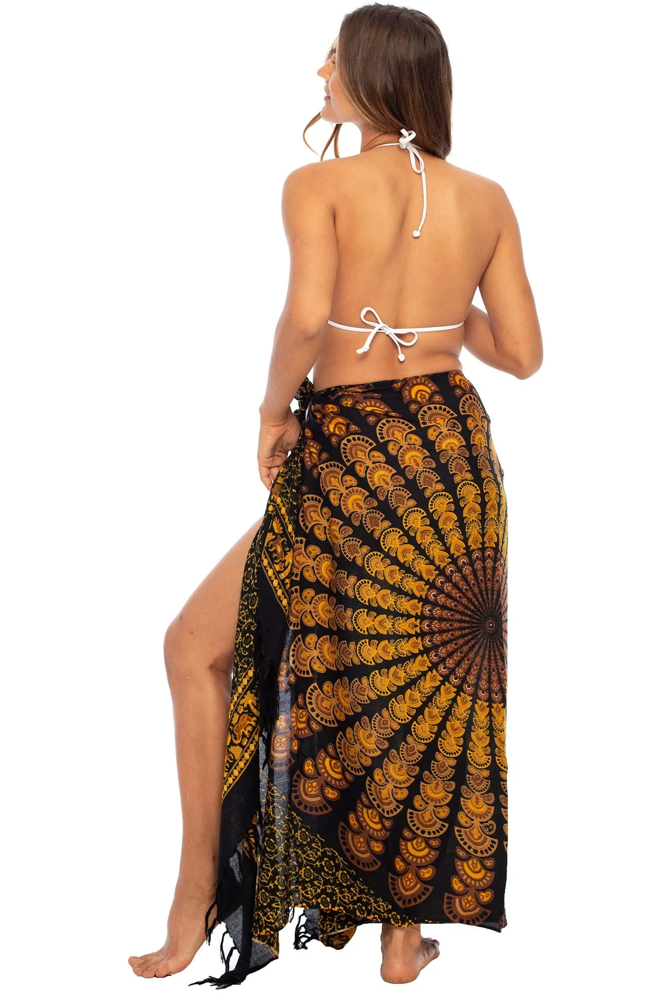 Peacock Print Sarong Cover up Wrap & Clip