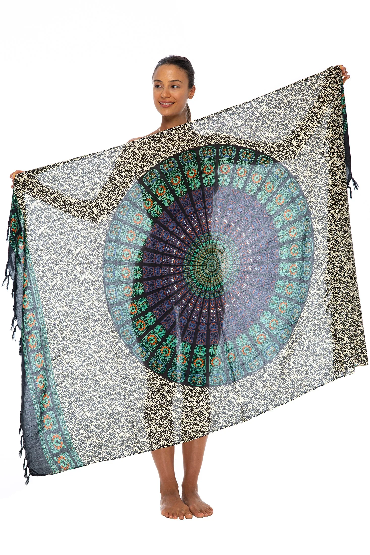 Peacock Print Sarong Cover up Wrap & Clip