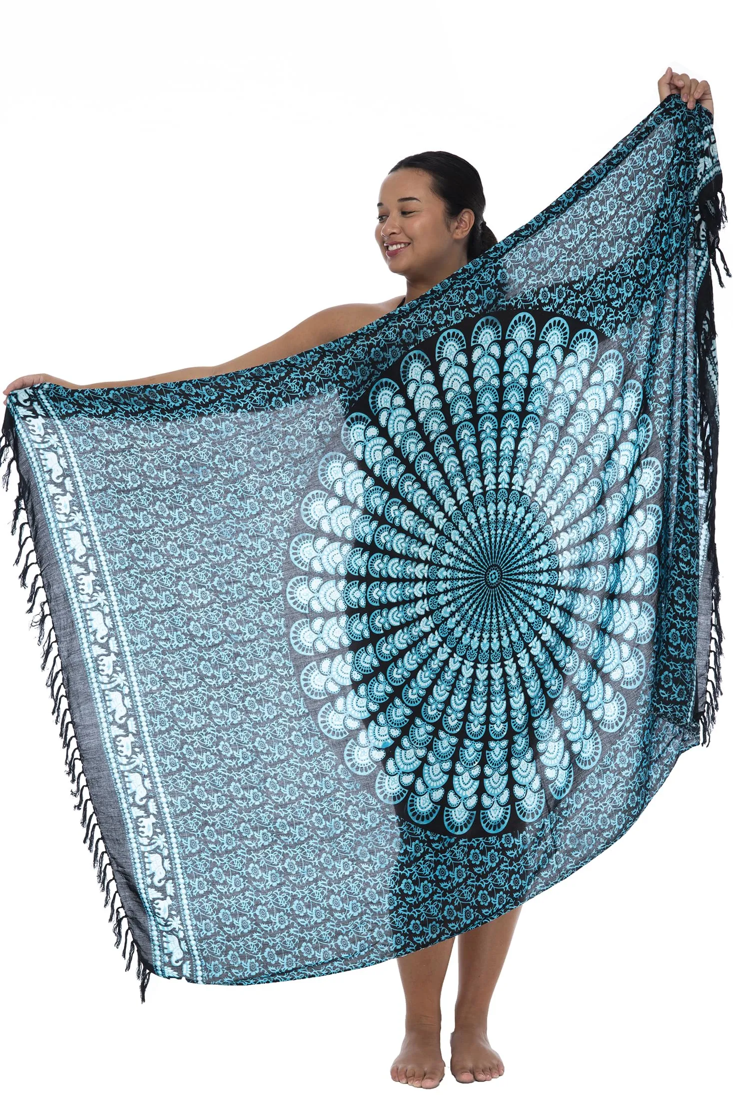 Plus Size Peacock Sarong Wrap Skirt & Coconut Clip