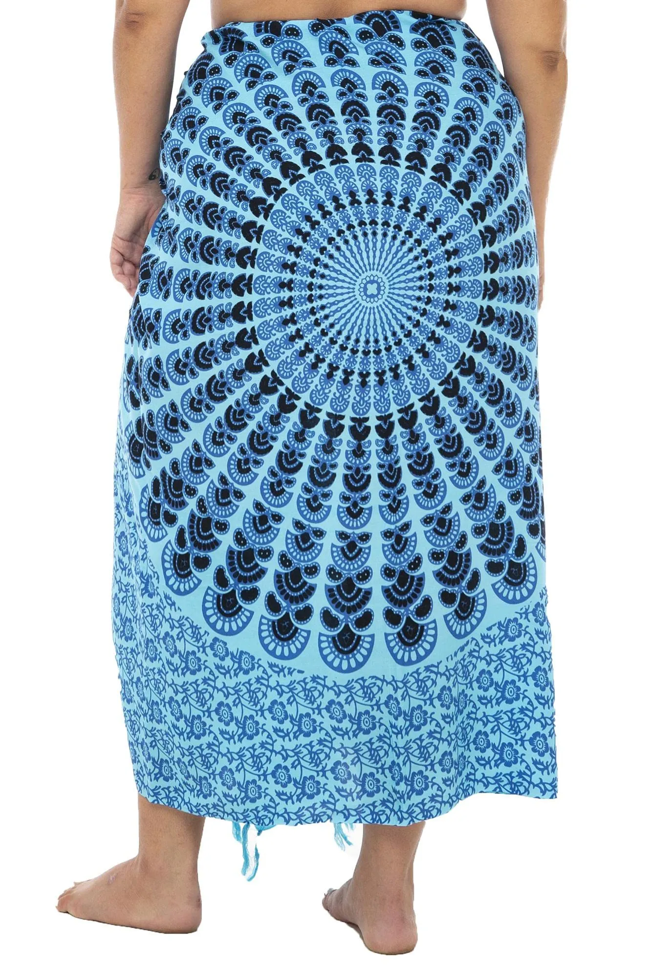 Plus Size Peacock Sarong Wrap Skirt & Coconut Clip