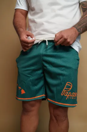 PĀPALE GREEN & ORANGE MESH SHORTS