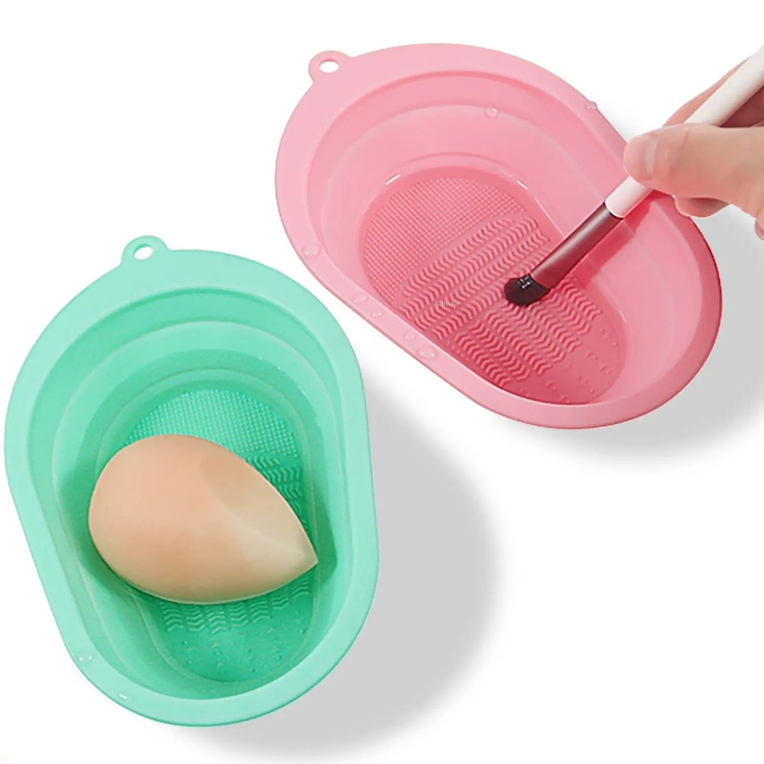 Silicone foldable makeup & cosmetic brush cleaning bowl (2pcs)