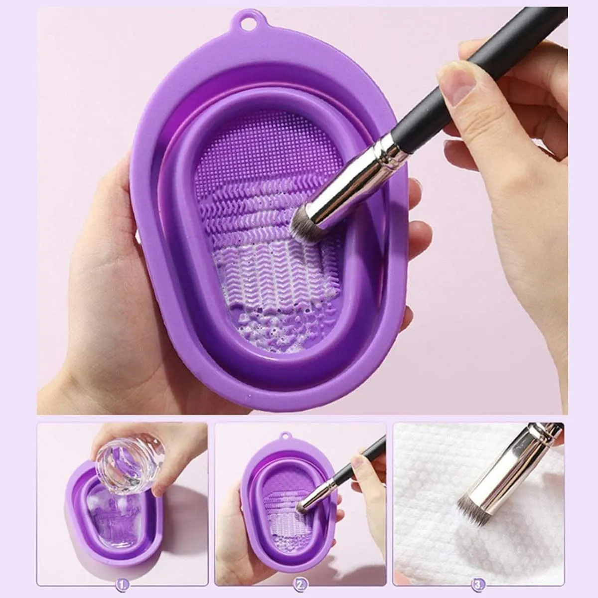 Silicone foldable makeup & cosmetic brush cleaning bowl (2pcs)