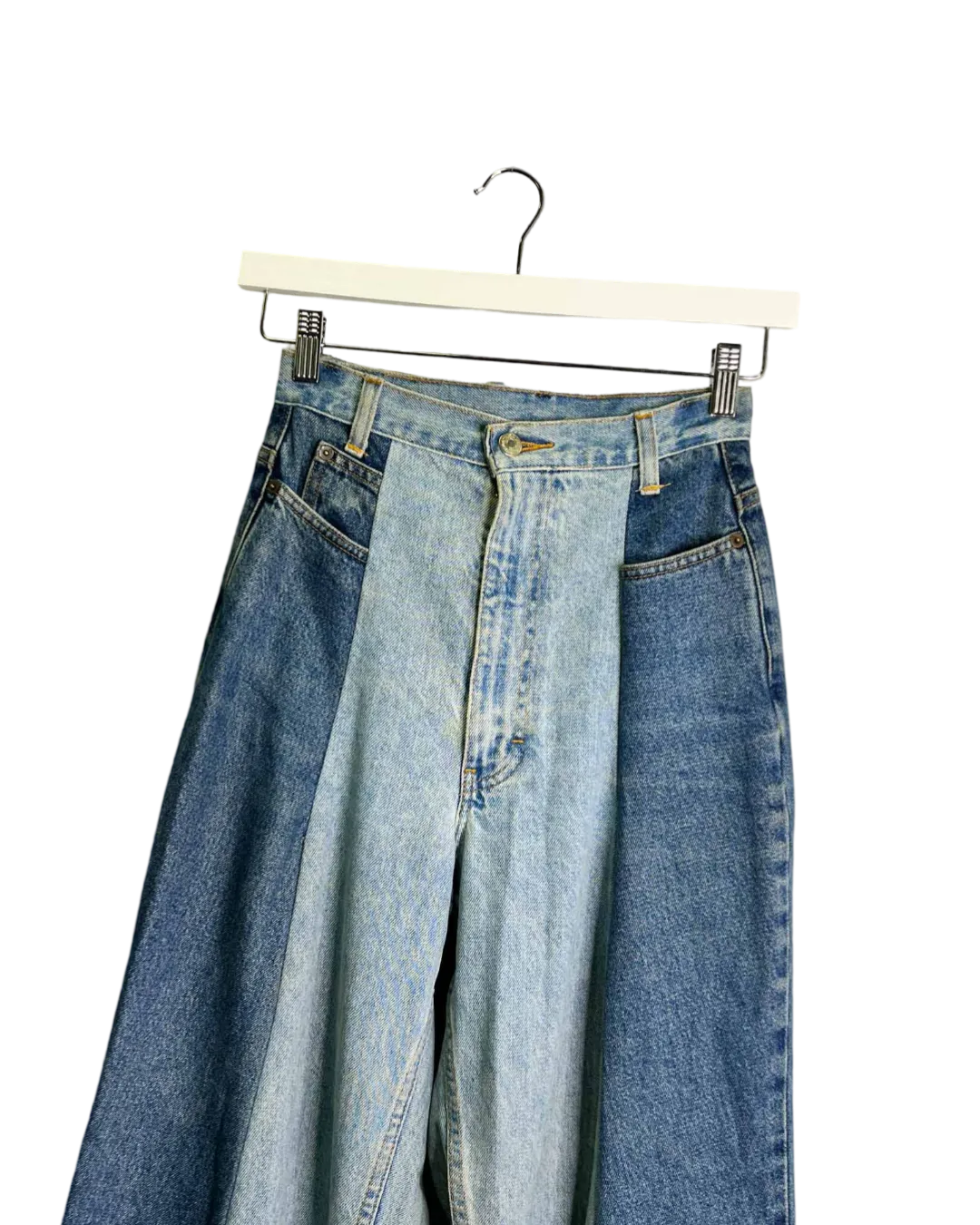 Size XS - Upcycled Handmade Two-Tone Jeans